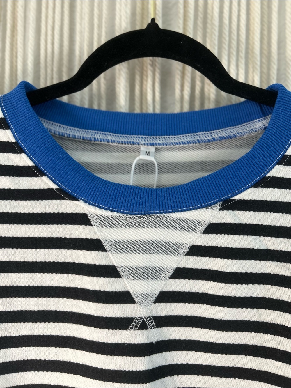 Striped Black & White Oversized Sweatshirt with Blue Trim FP inspired - Picture 6 of 9